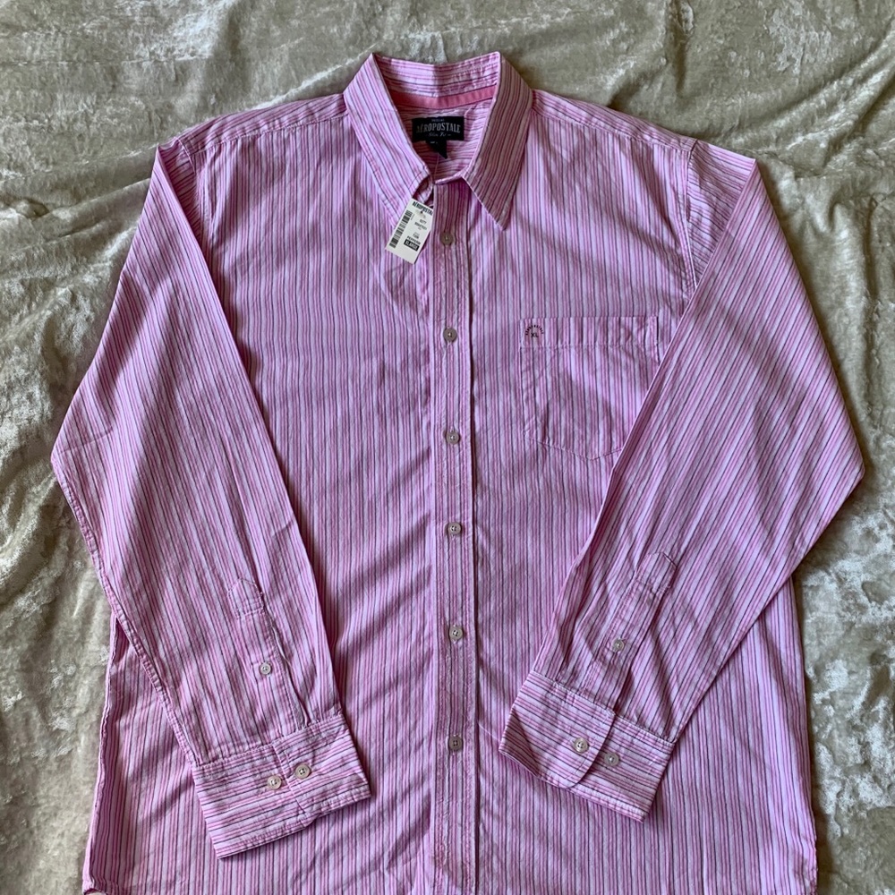 NWT Aeropostale Pink Striped Button Down Shirt